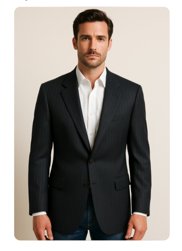 Lauren Ralph Lauren Mens Sz 40l 100% Wool Black Pinstriped 2 Button Blazer